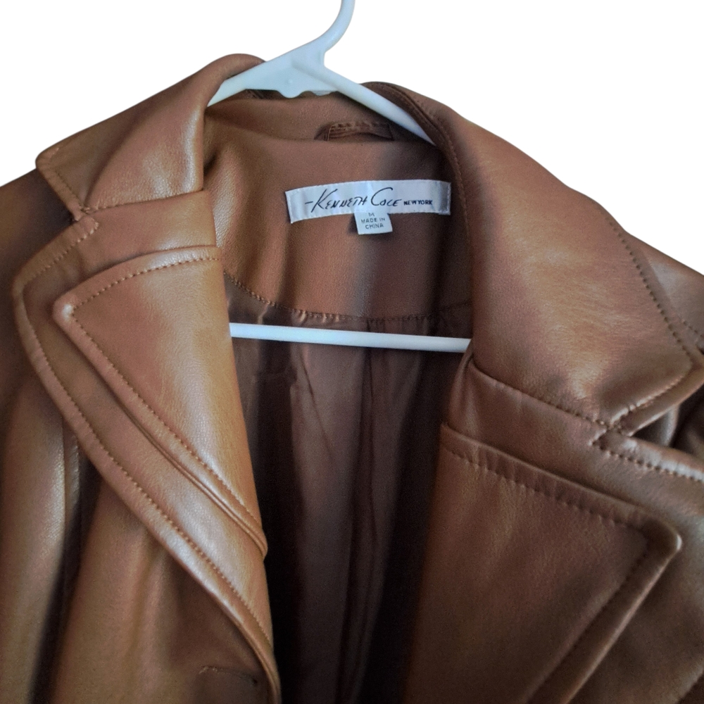 Kenneth Cole Brown Women's New York Belted Button Up Medium Jacket - Picture 3 of 9